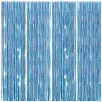 Lorigun Pack Light Tinsel Foil Fringe Curtains Backdrop 4 Blue Blue