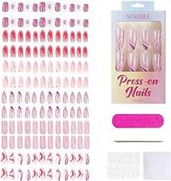 Press on Nails, Packs Pcs) False Nails with Glue 6 (144 Box Pink）