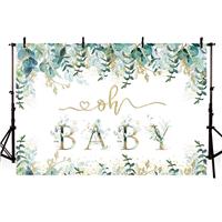 MEHOFOND Oh Baby Backdrop and Eucalyptus Leaves 7x5ft Green Gold