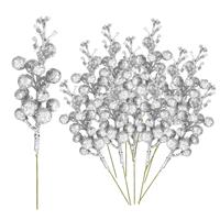 Wyi Christmas Glitter Berries Stems Artificial 24Pcs 7.87in Xmas Red