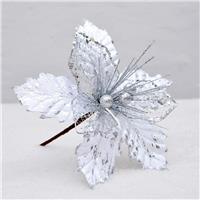 SUREH Artificial Silver Poinsettia Flowers 9pcs Gold 9inch Red Xmas