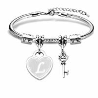 Silver Initial Charming Bracelet,Adjustable A-Z English Letter 26