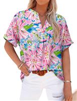 Magritta Women Tops Ladies Blouses Summer V Neck Shirt Pink Blue Small