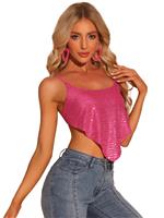 Allegra K Women's Christmas Costumes Sequin Vest Spaghetti Pink XL