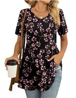 YVH Womens Summer T Shirts Short Sleeve V Neck Casual Tops Black, XXL