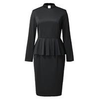 Church Clergy Dress for Women Long Sleeve Minister Ruffle FAD-4U Black