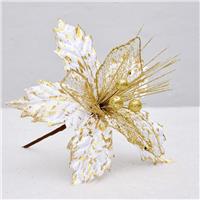 SUREH Artificial Poinsettia Flowers Glitter 9pcs Gold 9inch Red Xmas