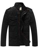 WenVen Men's Casual Jacket Cotton Leisure Jackets Stand Collar Black