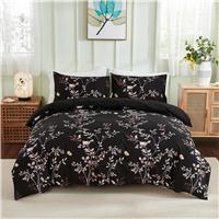 Herside Flowers Duvet Cover Set Black Yellow 1 1 (Black Yellow,Single)