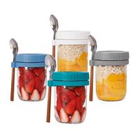 Overnight Oats Jars with Lids and Spoon, Reusable 4Pcs Glass (350ml)