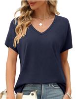 Beluring Women's Tshirt Loose V Neck Top Soft Short Sleeve Blue 12 14