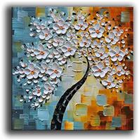 Fokenzary Hand Painted Abstract Modern Flowers Thick 3D (16x32in)