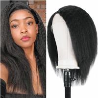 Blissource Short Human Hair Wigs Kinky Straight Wigs 12inch Black 150%
