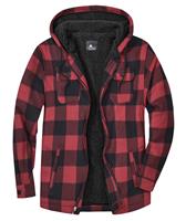 JACKETOWN Men Flannel Plaid Jacket Shirt Full Zip Pockets(Red Black-S)