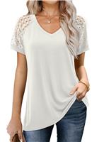 Amoretu Ladies Top Summer Short Sleeve Lace Blouse Elegant V Neck 8 10