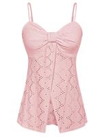 Women Summer Beach Wear Knotted Bodice Hollowed-Out Going Out Pink