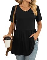YVH Womens Casual Simple T Shirts Tunics Short Sleeve V Neck Black,
