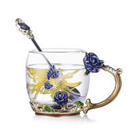 evecase Enamels Butterfly Flower Tea Cup/Coffee Mug with Spoon Set,