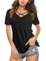 Beluring Women's Casual T Shirts V-Neck Short Sleeve Summer Blue 22 24