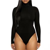 KOEMCY Bodysuit for Women Shapewear Long Sleeve Collared (Black,S)