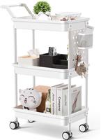 Storage Trolley on Wheels, Tier Rolling Cart with Kingrack 3 White