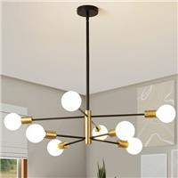 Epinl Modern Sputnik Chandelier Light - Light 8 Black Gold E27 Fixture