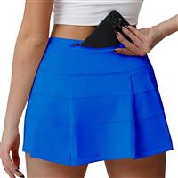 Husnainna High Waisted Pleated Tennis Skirt 018BZQ-Moroccan Blue/f12