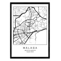 Sheet Malaga city map Nordic style and Poster black white. A4 250