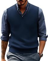 Sweaters for Men UK Knitted Vest V Neck Jumper Ribbed Vests Golf Blue