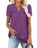 KISSMODA Short Sleeve Tops for Ladies V Neck Button up Blouses Girls