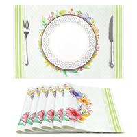 Arquiel Place Mats Set of Floral Wreath Washable 6, (33x48CM)