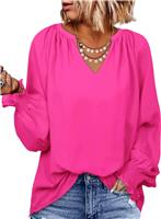 Dokotoo Women's Blouses Casual V Neck Alicia Floral Print Smocked Blue