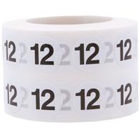 Circle with Number Stickers, Inch Round, White Black 12 1/2 1000