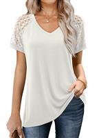 Amoretu Ladies Tshirt Casual Short Sleeve Lace Tops Summer White 16 18