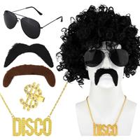 Disco Wig Costume Set, Disco Party Costume 5pcs 70s 80s Sunglasses