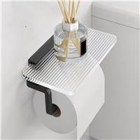 Deefongo Toilet Roll Holder with Toilet Paper Shelf，Black