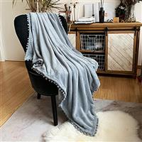 LOMAO Pom Pom Throw Blanket , Soft Fleece Pompom Fringe 150*200)