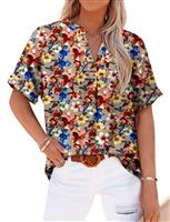 Womens Shirt V Neck Tops Summer Short Sleeve Blouse Ladies Work Medium