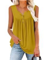 KISSMODA Womans Sleeveless Blouse Shirts Casual Vneck Yellow Medium