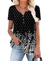 KISSMODA Womens Casual Short Sleeve Tunic Top Button DotBlack Medium