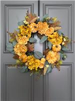 Thanksgiving Fall Wreath, Handmade with Orange Pumpkin 24" Faux