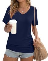 Anydoll Women's Summer Tunic Tops Casual Short Sleeve 2024 Blue Medium