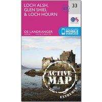 Landranger Active 33 Loch Alsh, Glen Shiel & Loch Hourn Map With Digital Version, Pink
