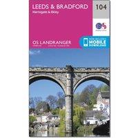 Landranger 104 Leeds & Bradford, Harrogate & Ilkley Map With Digital Version, Pink