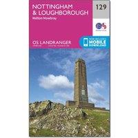 Landranger 129 Nottingham & Loughborough, Melton Mowbray Map With Digital Version, Pink