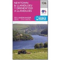 OS Landranger 136 Newtown & Llanidloes Map, Pink