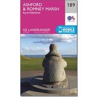 OS Landranger 189 Ashford & Romney Marsh, Rye & Folkestone Map, Pink