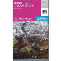 Landranger 20 Beinn Dearg & Loch Broom, Ben Wyvis Map With Digital Version, Pink