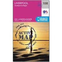 Landranger Active 108 Liverpool, Southport & Wigan Map With Digital Version, Pink