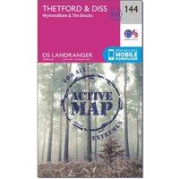 Landranger Active 144 Thetford & Diss, Breckland & Wymondham Map With Digital Version, Pink